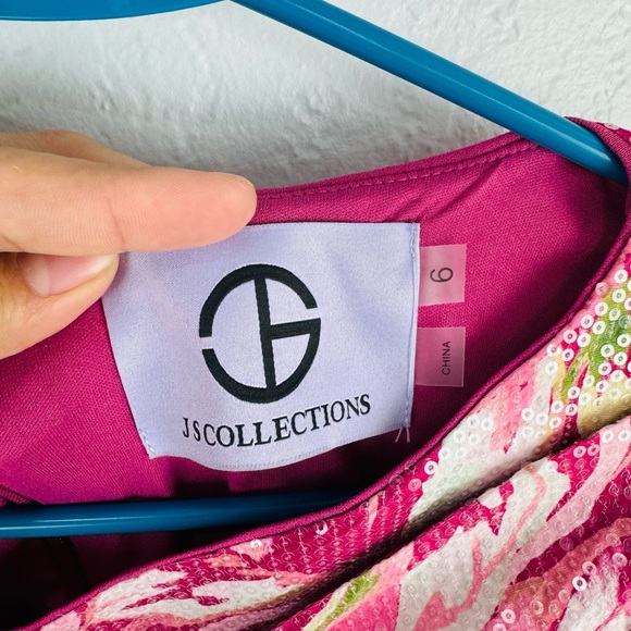 NEW JS Collections Pink Floral LOUISA Bow BOAT NECK Sequins MERMAID GOWN - Picture 8 of 11